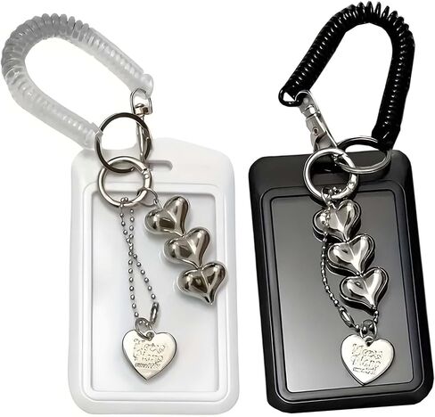 2-Piece Photocard Holder Keychain with Heart-Shaped - Clear Protective Sleeves Cover Case for Bus Student ID Credit Card - Minimalist Design for Office School Use in Saudi Arabia