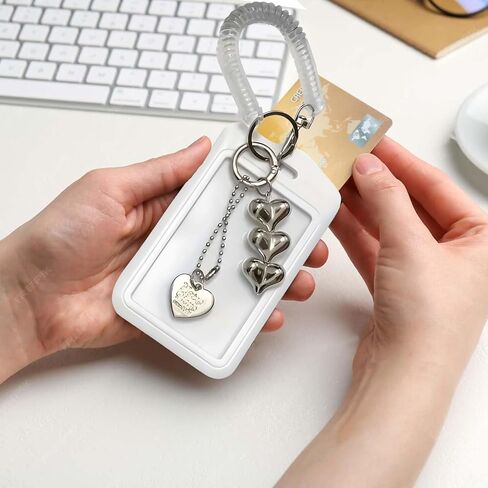 2-Piece Photocard Holder Keychain with Heart-Shaped - Clear Protective Sleeves Cover Case for Bus Student ID Credit Card - Minimalist Design for Office School Use in Saudi Arabia