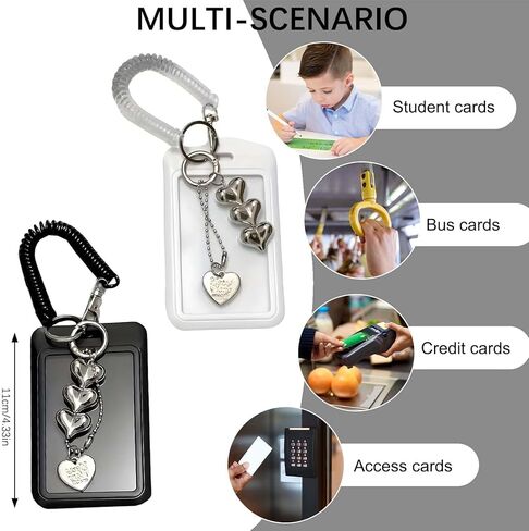 2-Piece Photocard Holder Keychain with Heart-Shaped - Clear Protective Sleeves Cover Case for Bus Student ID Credit Card - Minimalist Design for Office School Use in Saudi Arabia