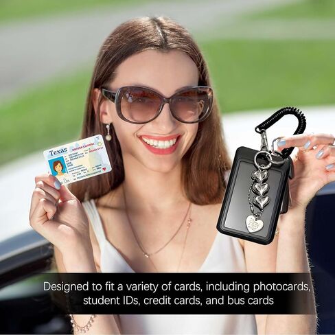 2-Piece Photocard Holder Keychain with Heart-Shaped - Clear Protective Sleeves Cover Case for Bus Student ID Credit Card - Minimalist Design for Office School Use in Saudi Arabia