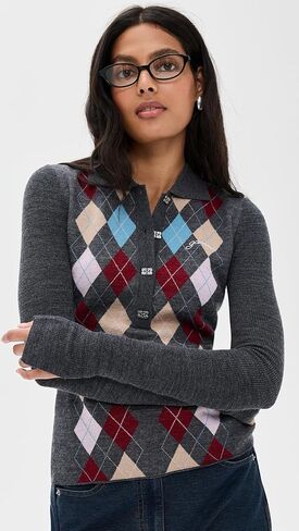 Ganni Women's Fine Merino Jacquard Polo in Saudi Arabia