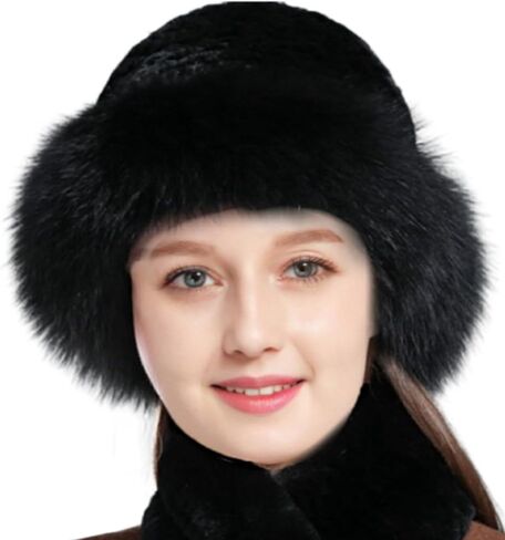 Mink Fur Hat for Women Knitted Real Fur Russian Hat Furry Womens Winter Hats with Elastic in Saudi Arabia