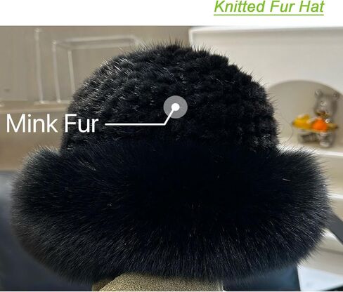 Mink Fur Hat for Women Knitted Real Fur Russian Hat Furry Womens Winter Hats with Elastic in Saudi Arabia