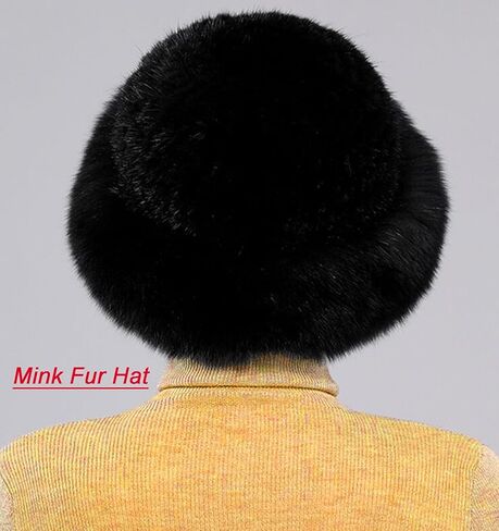 Mink Fur Hat for Women Knitted Real Fur Russian Hat Furry Womens Winter Hats with Elastic in Saudi Arabia