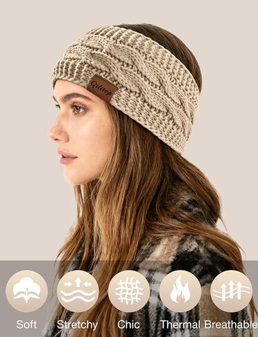 4-Pack Womens Winter Headbands Fuzzy Fleece Lined Cable Knit Ear Warmer Thick Warm Crochet Head Wrap Gifts Stocking Stuffers Criss-Cross Pattern Cold Weather Black Deep Light Grey Beige in Saudi Arabia