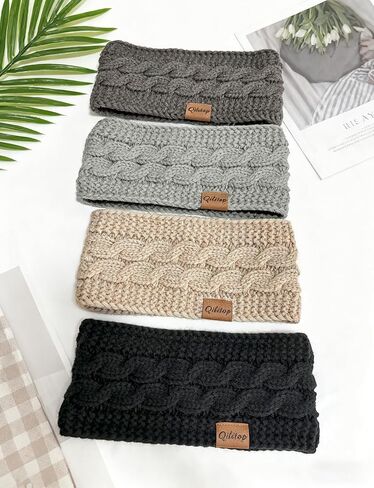 4-Pack Womens Winter Headbands Fuzzy Fleece Lined Cable Knit Ear Warmer Thick Warm Crochet Head Wrap Gifts Stocking Stuffers Criss-Cross Pattern Cold Weather Black Deep Light Grey Beige in Saudi Arabia