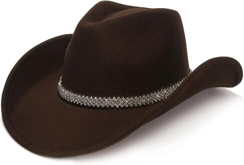 Faux Suede Felt Western Cowboy Hat for Women or Men, Wide Brim, Rivet Strap in Saudi Arabia