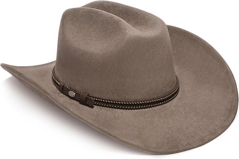 Faux Suede Felt Western Cowboy Hat for Women or Men, Wide Brim, Rivet Strap in Saudi Arabia
