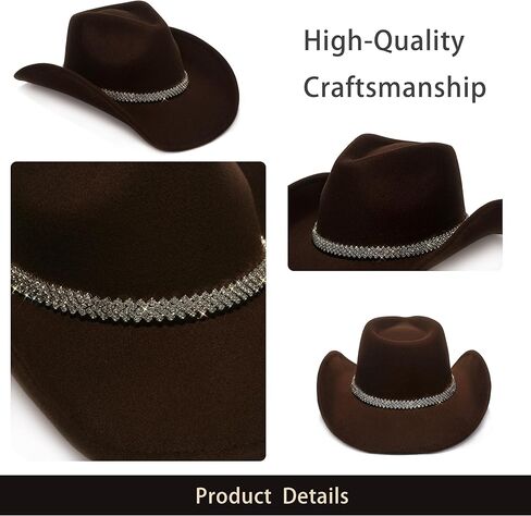 Faux Suede Felt Western Cowboy Hat for Women or Men, Wide Brim, Rivet Strap in Saudi Arabia