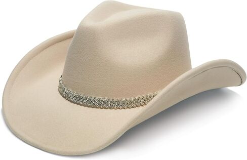 Faux Suede Felt Western Cowboy Hat for Women or Men, Wide Brim, Rivet Strap in Saudi Arabia
