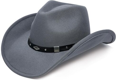 Faux Suede Felt Western Cowboy Hat for Women or Men, Wide Brim, Rivet Strap in Saudi Arabia