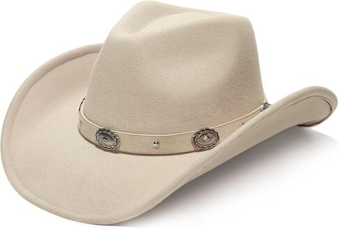 Faux Suede Felt Western Cowboy Hat for Women or Men, Wide Brim, Rivet Strap in Saudi Arabia