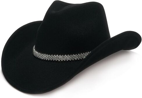 Faux Suede Felt Western Cowboy Hat for Women or Men, Wide Brim, Rivet Strap in Saudi Arabia