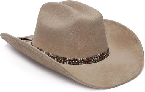 Faux Suede Felt Western Cowboy Hat for Women or Men, Wide Brim, Rivet Strap in Saudi Arabia