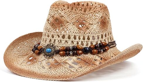 Straw Cowboy Hat for Men & Women - UV Protection, Adjustable, Lightweight, All-Season Western Hat with Removable Band in Saudi Arabia