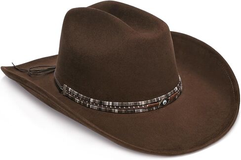 Faux Suede Felt Western Cowboy Hat for Women or Men, Wide Brim, Rivet Strap in Saudi Arabia