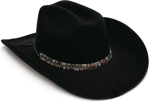 Faux Suede Felt Western Cowboy Hat for Women or Men, Wide Brim, Rivet Strap in Saudi Arabia