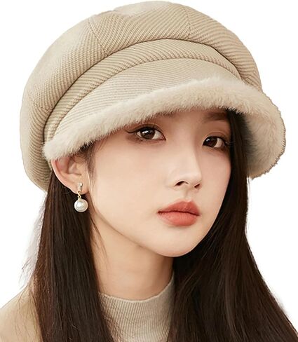Fleece Lined Beret Hats for Women Warm Painter Caps Fur-Trimmed Newsboy Cap for Fall Winter Cold Weather in Saudi Arabia