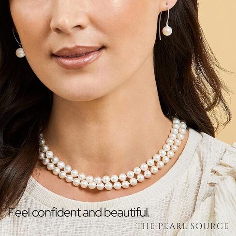 قلادة Pearl Source AAA ذات جودة مزدوجة من اللؤلؤ الأبيض المزروع في المياه العذبة للنساء بطول الأميرة 18-19 بوصة in Kuwait