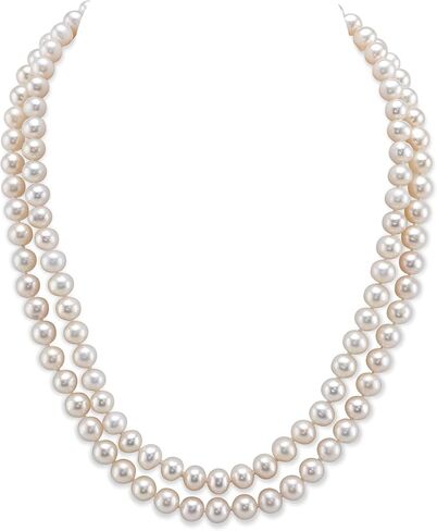 قلادة Pearl Source AAA ذات جودة مزدوجة من اللؤلؤ الأبيض المزروع في المياه العذبة للنساء بطول الأميرة 18-19 بوصة in Kuwait
