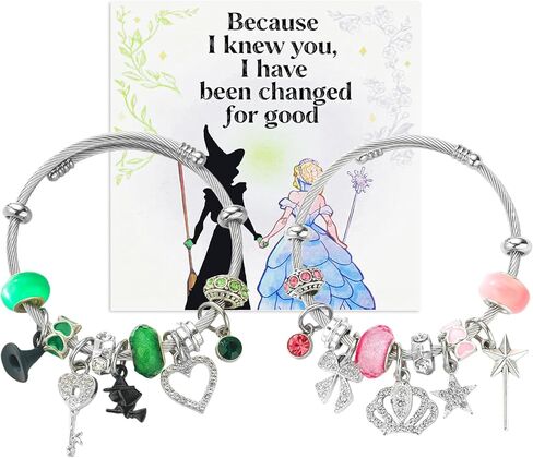 Witch Merch Elphaba Galinda Matching Bangles Adjustable Sparkly Crown, Magic Wand, Witch Hat, Heart Charm Friendship Bracelets Chirstmas Gifts for Women Fans in Saudi Arabia