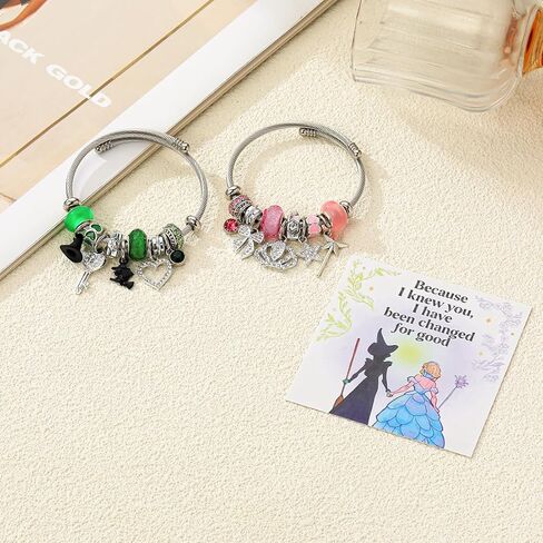 Witch Merch Elphaba Galinda Matching Bangles Adjustable Sparkly Crown, Magic Wand, Witch Hat, Heart Charm Friendship Bracelets Chirstmas Gifts for Women Fans in Saudi Arabia