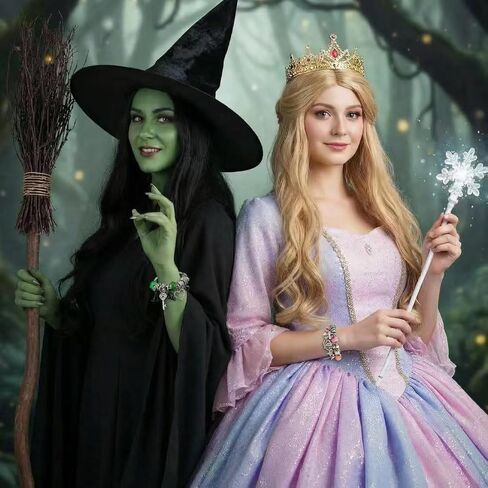Witch Merch Elphaba Galinda Matching Bangles Adjustable Sparkly Crown, Magic Wand, Witch Hat, Heart Charm Friendship Bracelets Chirstmas Gifts for Women Fans in Saudi Arabia