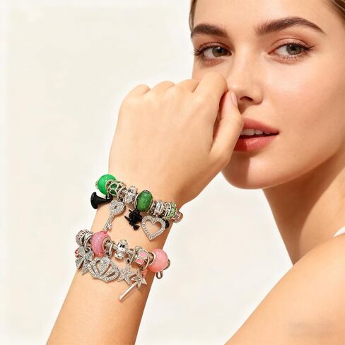 Witch Merch Elphaba Galinda Matching Bangles Adjustable Sparkly Crown, Magic Wand, Witch Hat, Heart Charm Friendship Bracelets Chirstmas Gifts for Women Fans in Saudi Arabia