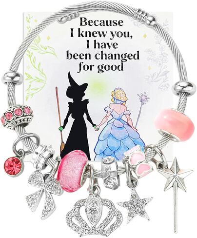 Witch Merch Elphaba Galinda Matching Bangles Adjustable Sparkly Crown, Magic Wand, Witch Hat, Heart Charm Friendship Bracelets Chirstmas Gifts for Women Fans in Saudi Arabia