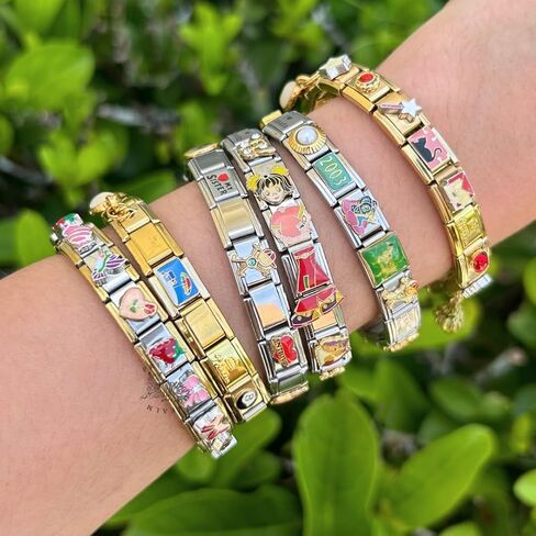 Custom Italian Charm Bracelet, 18 Unique Vintage Y2K Charms Stainless Steel Silver or Gold Bracelet for Women and Men, 1 Bracelet Fully Assembled & Ready to Wear in Saudi Arabia