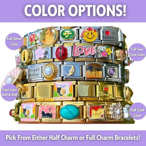 Custom Italian Charm Bracelet, 18 Unique Vintage Y2K Charms Stainless Steel Silver or Gold Bracelet for Women and Men, 1 Bracelet Fully Assembled & Ready to Wear in Saudi Arabia