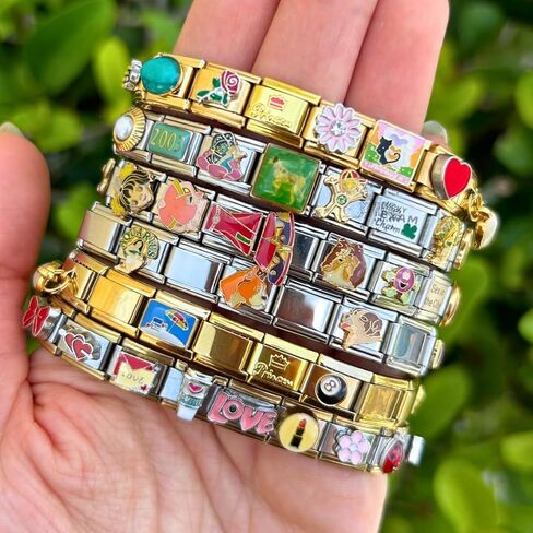 Custom Italian Charm Bracelet, 18 Unique Vintage Y2K Charms Stainless Steel Silver or Gold Bracelet for Women and Men, 1 Bracelet Fully Assembled & Ready to Wear in Saudi Arabia