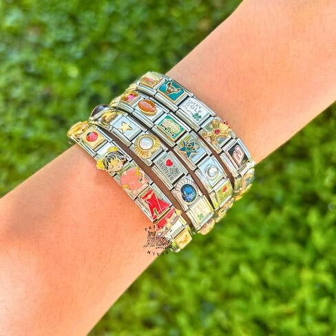 Custom Italian Charm Bracelet, 18 Unique Vintage Y2K Charms Stainless Steel Silver or Gold Bracelet for Women and Men, 1 Bracelet Fully Assembled & Ready to Wear in Saudi Arabia