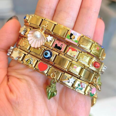 Custom Italian Charm Bracelet, 18 Unique Vintage Y2K Charms Stainless Steel Silver or Gold Bracelet for Women and Men, 1 Bracelet Fully Assembled & Ready to Wear in Saudi Arabia
