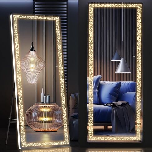 مرآة Led بطول 55 بوصة × 17 بوصة من Hasipu، مرآة كاملة الطول مع نمط زهرة البوكر المضيئة، مرآة LED كاملة الطول، تعتيم مرآة مثبتة على الحائط و3 أوضاع ألوان لغرفة النوم in Kuwait