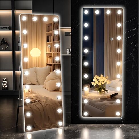 مرآة Led بطول 55 بوصة × 17 بوصة من Hasipu، مرآة كاملة الطول مع نمط زهرة البوكر المضيئة، مرآة LED كاملة الطول، تعتيم مرآة مثبتة على الحائط و3 أوضاع ألوان لغرفة النوم in Kuwait