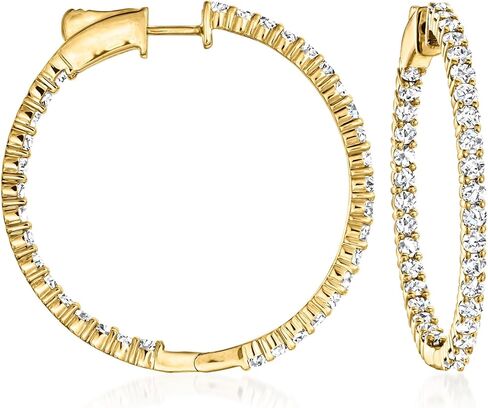 Ross-Simons 3.00 ct. t.w. Diamond Inside-Outside Hoop Earrings in 14kt Yellow Gold in Saudi Arabia