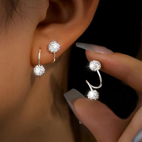 2pcs Crystal Ball Twisted Barbell Earring for Women - Elegant Disco Ball Lobe Jewelry with Double Screw Back Design in Saudi Arabia