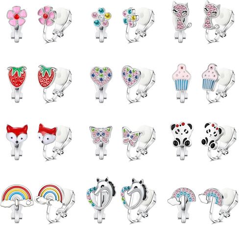 FUNRUN JEWELRY 12 زوجًا من الأقراط المشبكية للنساء لا تسبب الحساسية أقراط وهمية غير مثقوبة لطيفة على شكل قطة تشيكوسلوفاكيا وسلحفاة قوس قزح وزهرة فراشة على شكل قلب مجموعة أقراط متعددة الألوان فضية in Saudi Arabia
