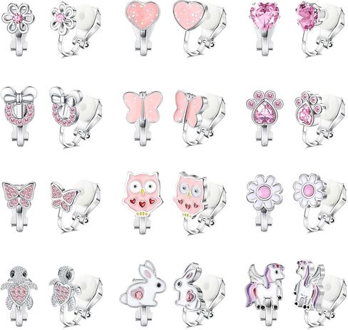 FUNRUN JEWELRY 12 Pairs Clip On Earrings for Women Hypoallergenic Fake Non Pierced Earrings Cute CZ Cat Fox Turtle Rainbow Flower Butterfly Heart Clip-On Earring Set Multicolored Silver in Saudi Arabia