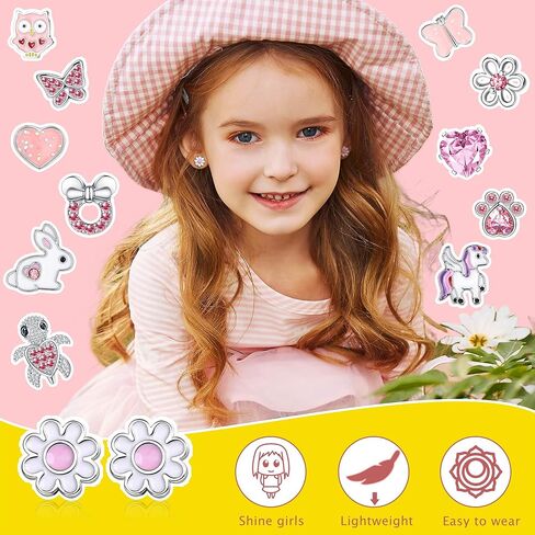 FUNRUN JEWELRY 12 Pairs Clip On Earrings for Women Hypoallergenic Fake Non Pierced Earrings Cute CZ Cat Fox Turtle Rainbow Flower Butterfly Heart Clip-On Earring Set Multicolored Silver in Saudi Arabia