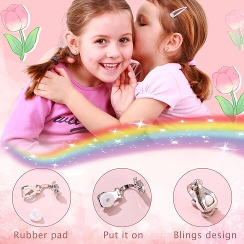 FUNRUN JEWELRY 12 Pairs Clip On Earrings for Women Hypoallergenic Fake Non Pierced Earrings Cute CZ Cat Fox Turtle Rainbow Flower Butterfly Heart Clip-On Earring Set Multicolored Silver in Saudi Arabia