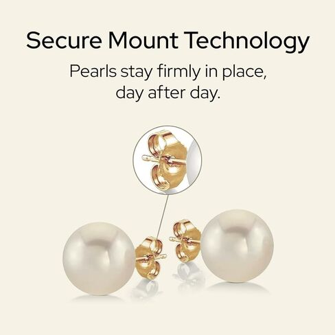 THE PEARL SOURCE 18K Gold 8.5-9mm AAA Quality Round White Akoya Cultured Pearl Stud Earrings for Women Pearl Gifts for Christmas, Holidays and Anniversary in Saudi Arabia