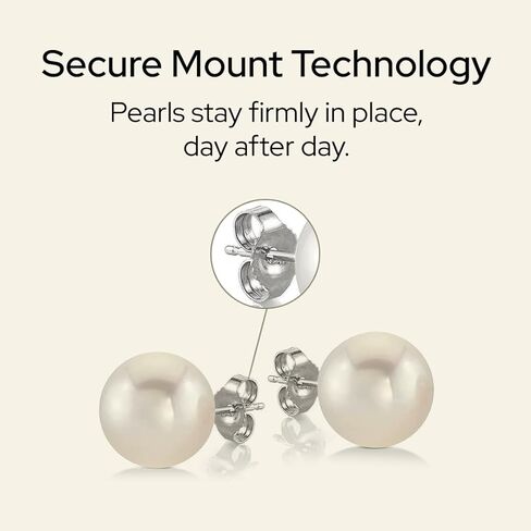 THE PEARL SOURCE 18K Gold 8.5-9mm AAA Quality Round White Akoya Cultured Pearl Stud Earrings for Women Pearl Gifts for Christmas, Holidays and Anniversary in Saudi Arabia