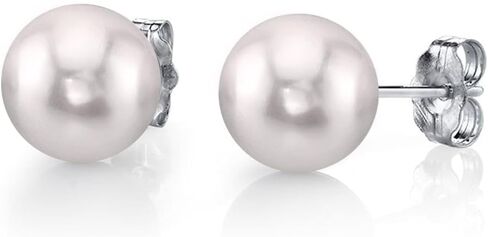 THE PEARL SOURCE 18K Gold 8.5-9mm AAA Quality Round White Akoya Cultured Pearl Stud Earrings for Women Pearl Gifts for Christmas, Holidays and Anniversary in Saudi Arabia