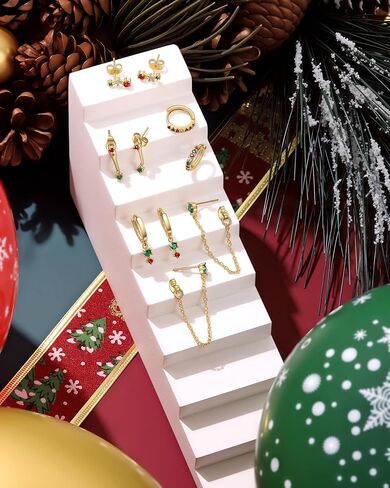 5 أزواج هيبوالرجينيك عيد الميلاد مسمار Huggie الأقراط المكدس للنساء آذان حساسة 14K مطلية بالذهب عيد الميلاد تتدلى سترة صغيرة هوب الغضروف مجموعة هدايا عيد الميلاد عطلة المجوهرات in Kuwait