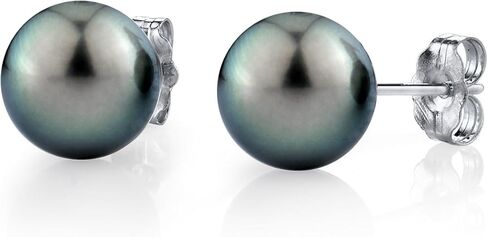 THE PEARL SOURCE 14K Gold Round Silver/Green Tahitian South Sea Cultured Pearl Stud Earrings for Women in Saudi Arabia