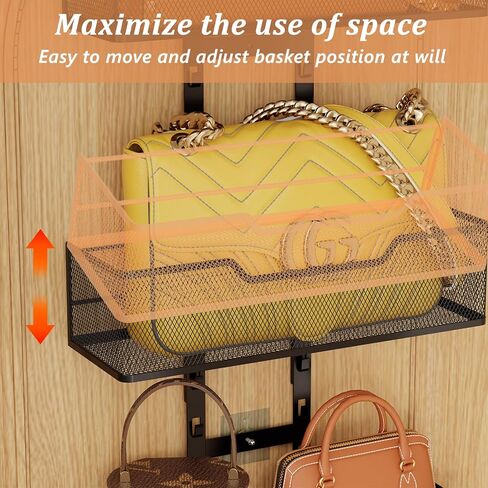 منظم المحفظة فوق الباب، حامل محفظة معدني متين قابل للتعديل ومنظم حقيبة يد للخزانة مع 5 خطافات متوسطة in Kuwait