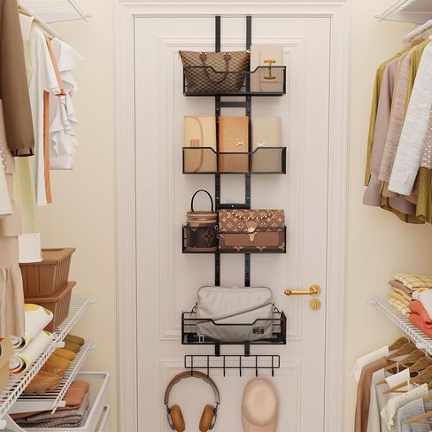 منظم المحفظة فوق الباب، حامل محفظة معدني متين قابل للتعديل ومنظم حقيبة يد للخزانة مع 5 خطافات متوسطة in Kuwait