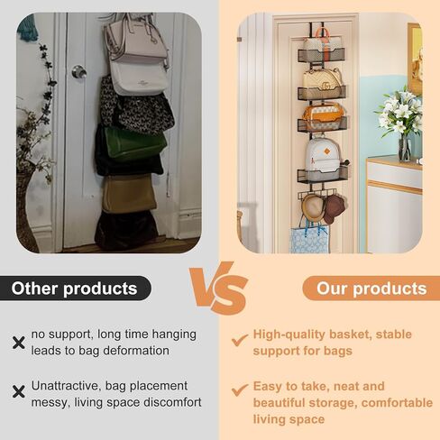 منظم المحفظة فوق الباب، حامل محفظة معدني متين قابل للتعديل ومنظم حقيبة يد للخزانة مع 5 خطافات متوسطة in Kuwait